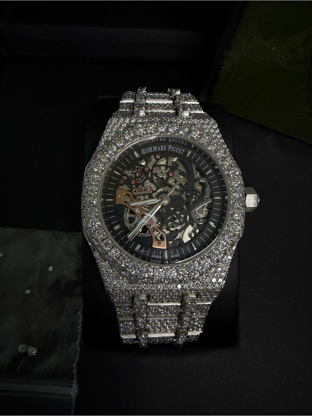 Audemars Piguet Diamond-Embellished Skeleton Watch — Silver and Black
